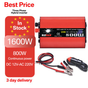800W 1600W Power Inverter 12V DC to 110V AC Car Plug Adapter Outlet Converter with 2.1A Dual USB AC Car Charger for Laptop Computer
