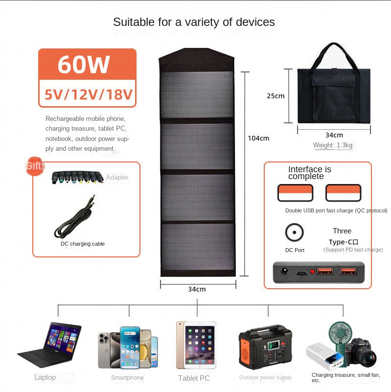 Portable 20W Monocrystalline Silicon Foldable Solar Panel Mobile Phone Charging Outdoor Power Generation Photovoltaic Panel - Image 5
