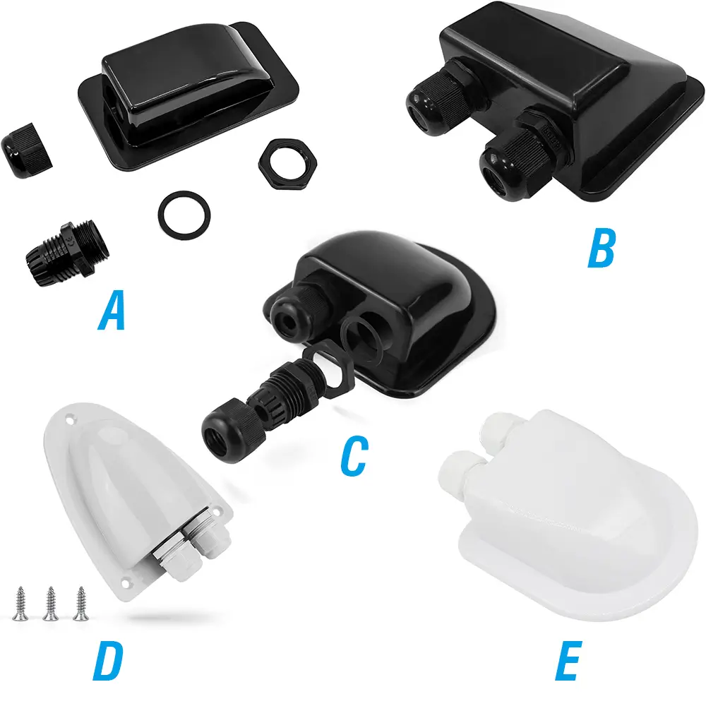 RH-SJB cable entry gland range: single and double cable versions in white and black