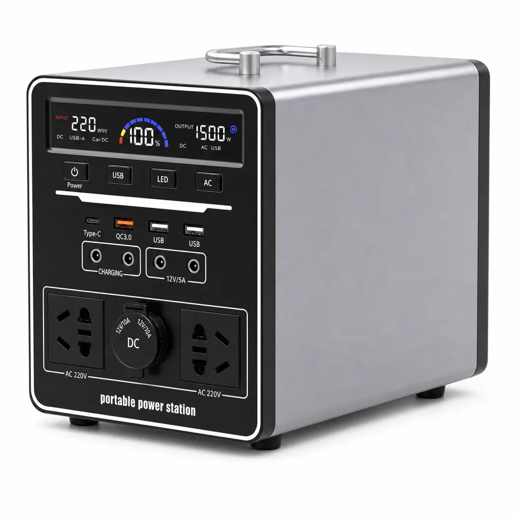 Mid-size portable power station on a mobile workshop bench