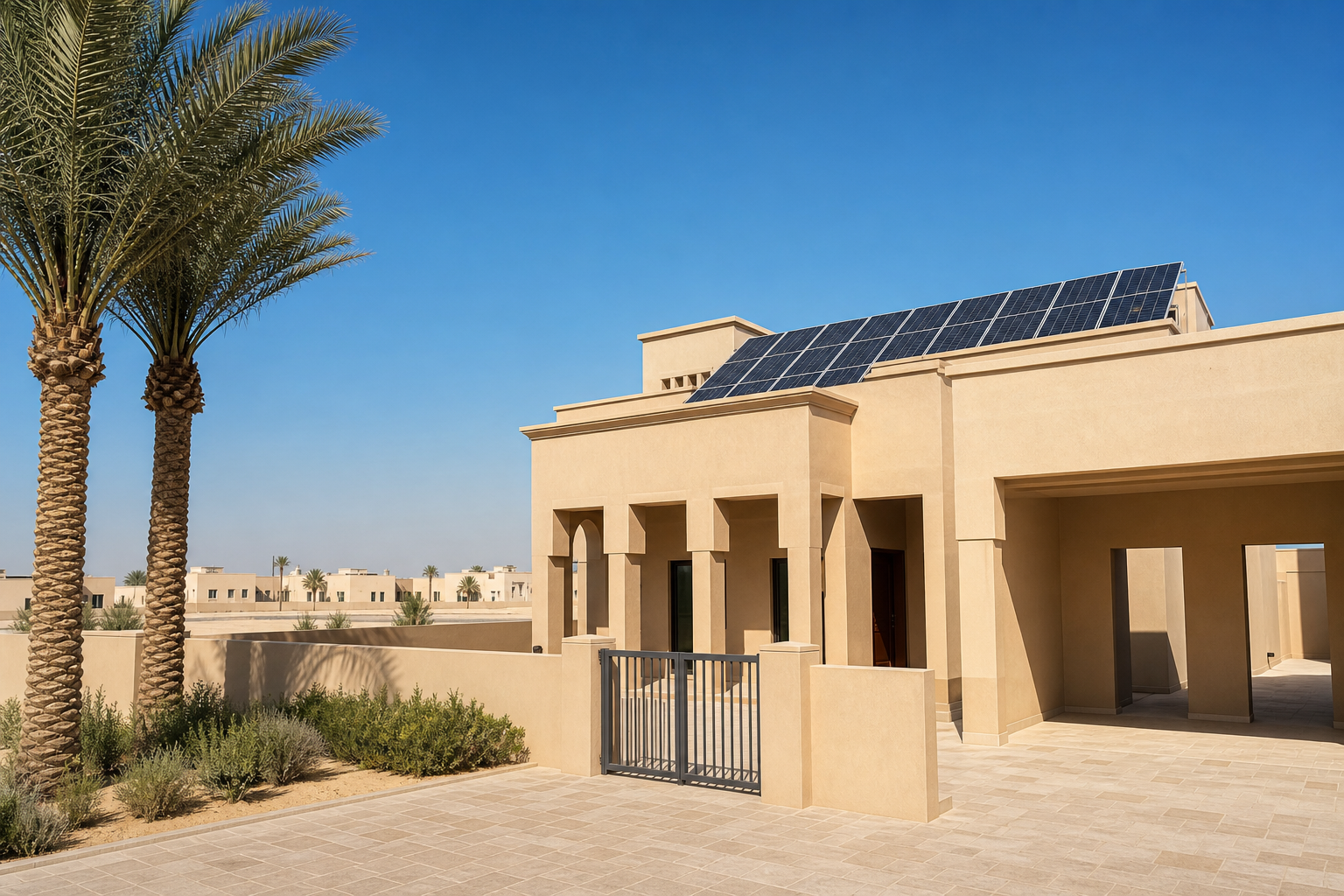 Middle East villa with rooftop solar and battery storage