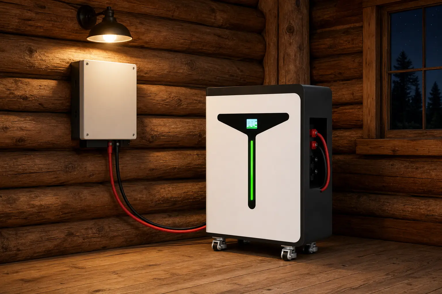 Solar batteries for home energy storage in an off-grid cabin