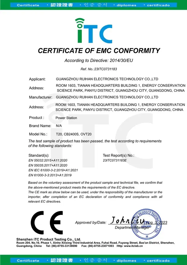 CE-EMC certificate for Ruihan T20, tested to EN 55032