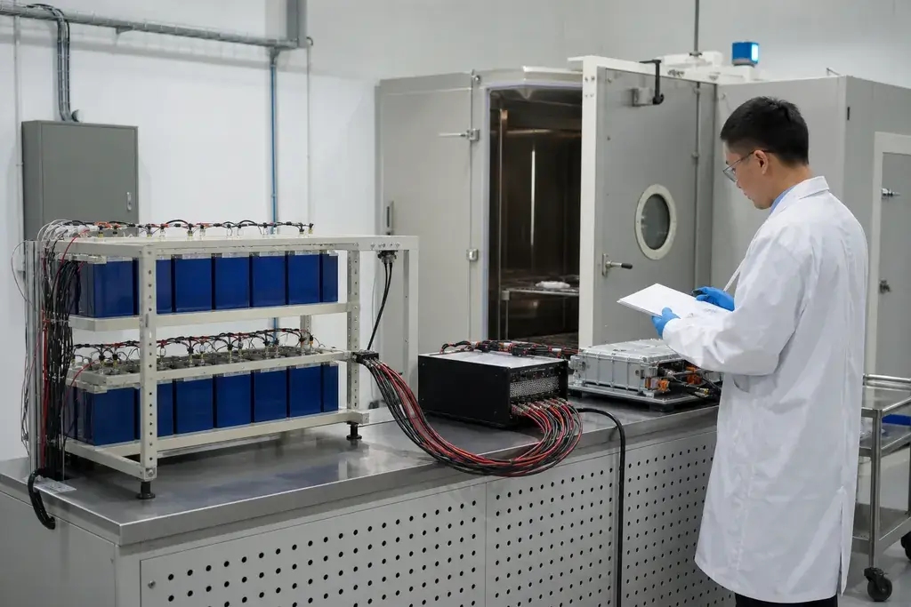 Testing & validation &mdash; cell rack under test and environmental chamber