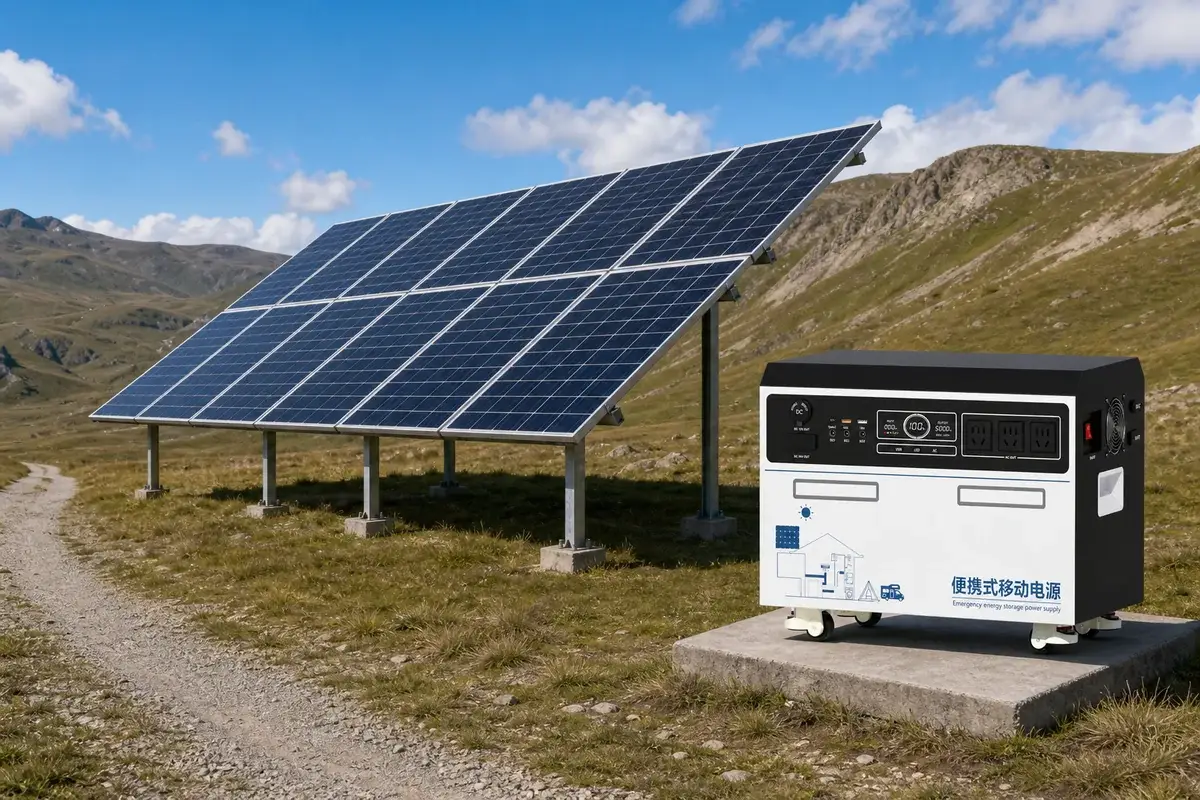 RUIHAN K-50T power cabinet beside a ground-mount solar array at an off-grid site
