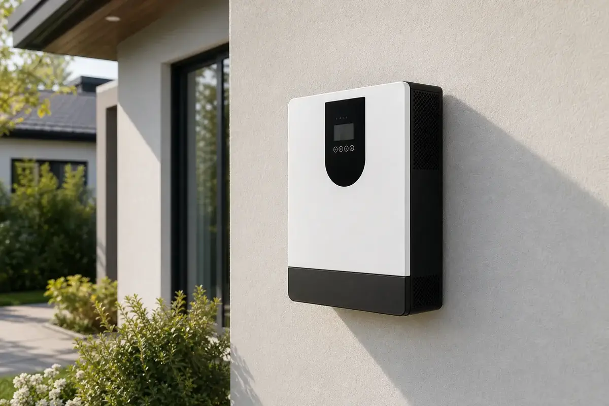 Wall-mounted hybrid solar inverter at a residential property