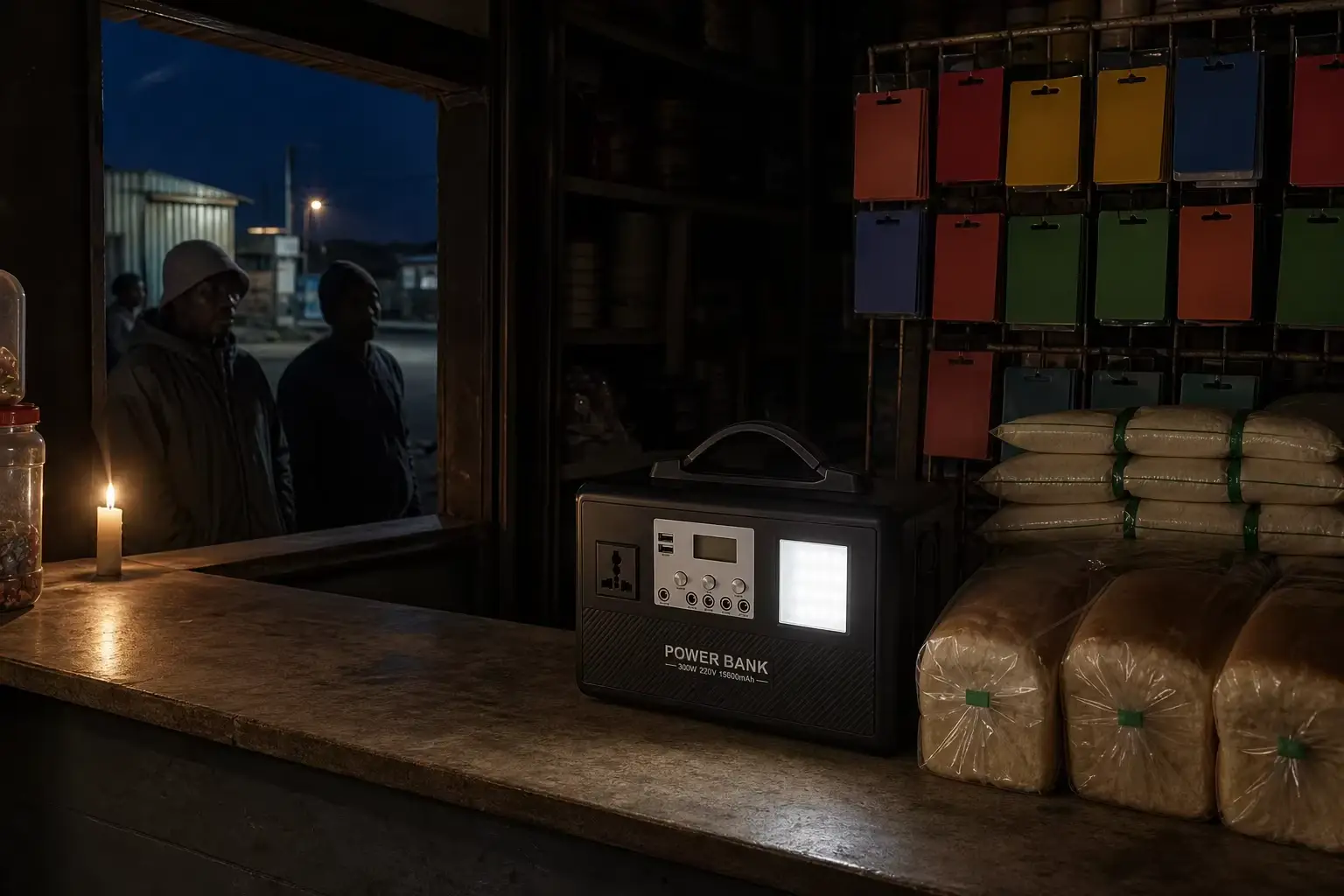 Ruihan C801 power station lighting a spaza shop during load-shedding