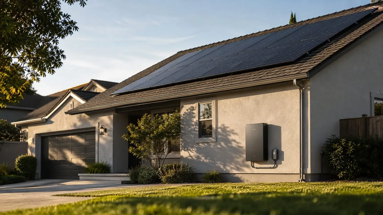 Wall-mounted lithium battery retrofitted to a US home with an existing rooftop solar array