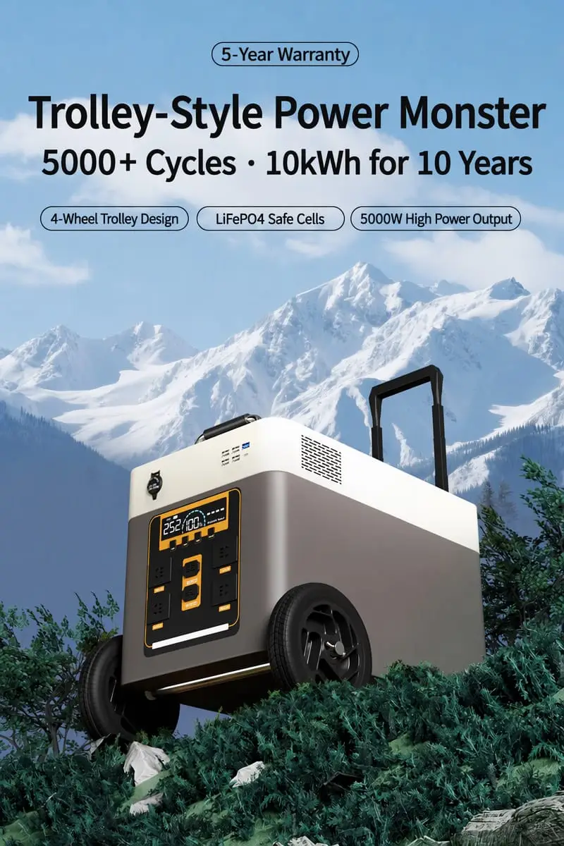 Ruihan 10kWh 5000W trolley-style portable power station with 5-year warranty