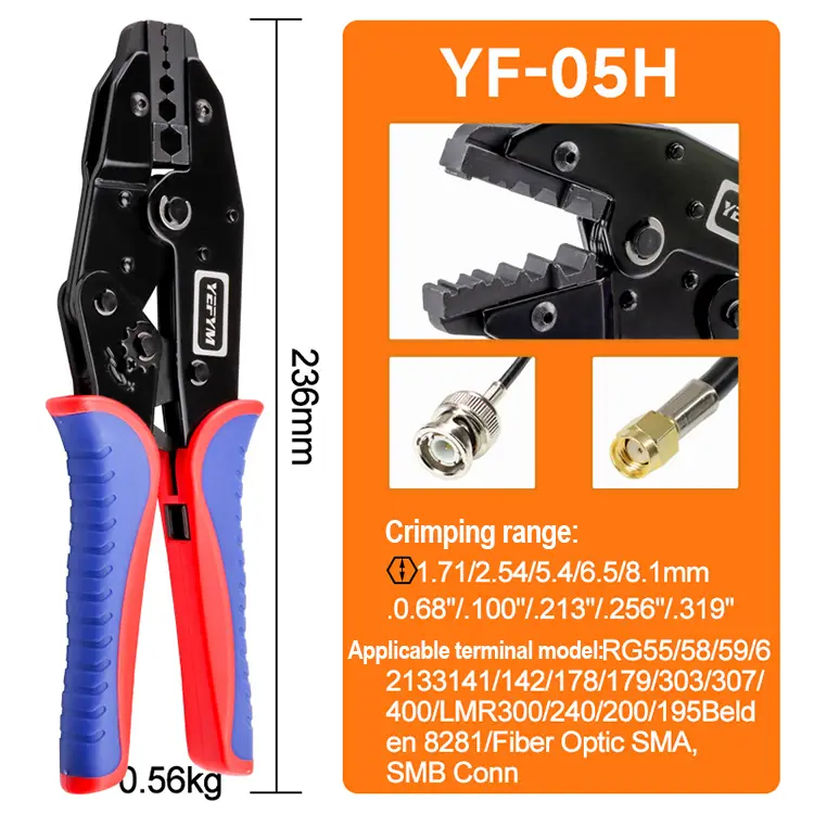 Ruihan YF-05H Hexagonal Coaxial Terminal Crimping Pliers | BNC RF Connector Tool - image 2