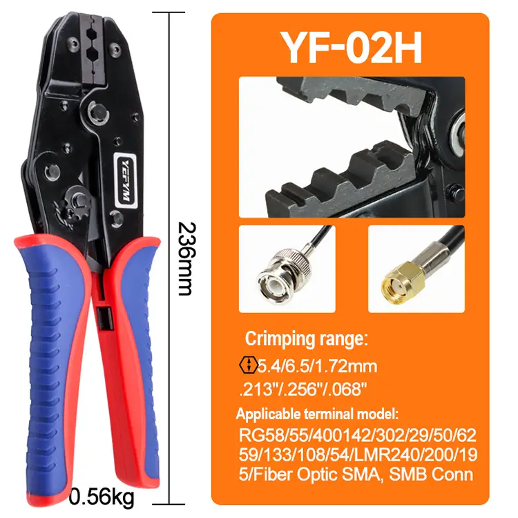 Ruihan YF-05H Hexagonal Coaxial Terminal Crimping Pliers | BNC RF Connector Tool - image 4